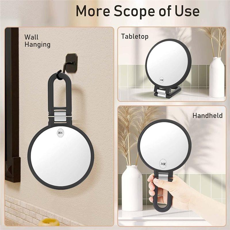 ABWR-Travel Hand Mirror 30X Makeup Magnifying Mirror With Handle Double-Sided Handheld Mirror With Adjustable Stand чёрный