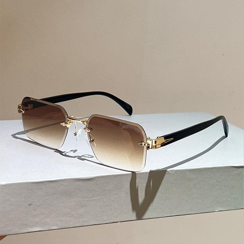 Tide Frameless Trimmed Sunglasses Women S Street Photography Fashion Sunglasses Men S Square Frame Metal Sunglasses