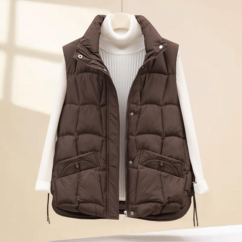 Down Cotton Vest Women's Autumn and Winter New Korean Style Loose Cotton Waistcoat Solid Color Vest Jacket