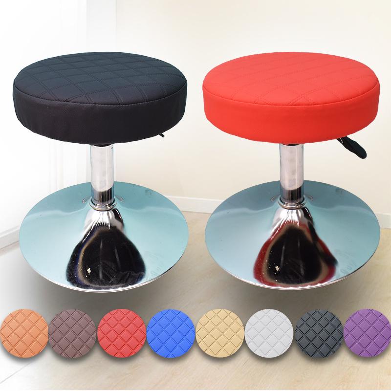 Round Chair Protector Thicken PU Leather Elastic Bar Stool Chair Cover Waterproof Stool Slipcover Small Round Seat Cushion Cover