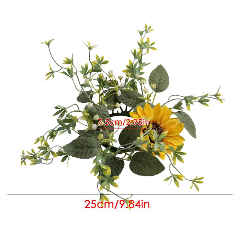 Wreath Candle Ring Sunflower Faux Kitchen Cabinet Wreaths Candle Rings Candlestick Wreath Table Wedding Party Arrangement