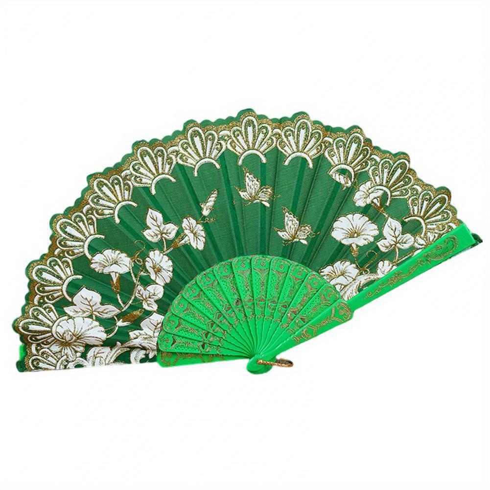 

Handheld Fan Vintage Style Bright Color Flower Pattern Retro Chinese Style Folding Fan Photography Prop 1pc