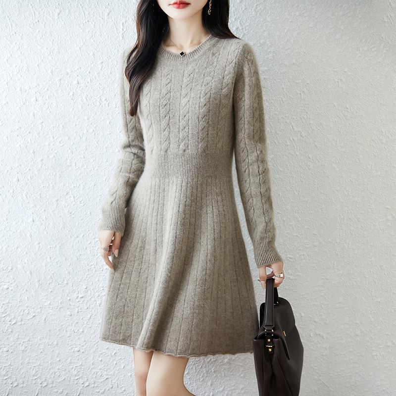 Women Sweater Dress 100% Wool MODERN NEW SAGA O-neck Knit Long Pullover Winter Jumpers Wool Long Dress Female