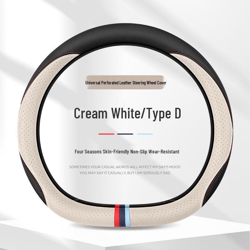 Ultra-Thin Anti-Slip Perforated Leather Steering Wheel Cover, Breathable No-Sew Design for All Seasons