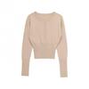  European and American style, new women's fashion, versatile, slim-fit, silhouette short long-sleeve knit sweater