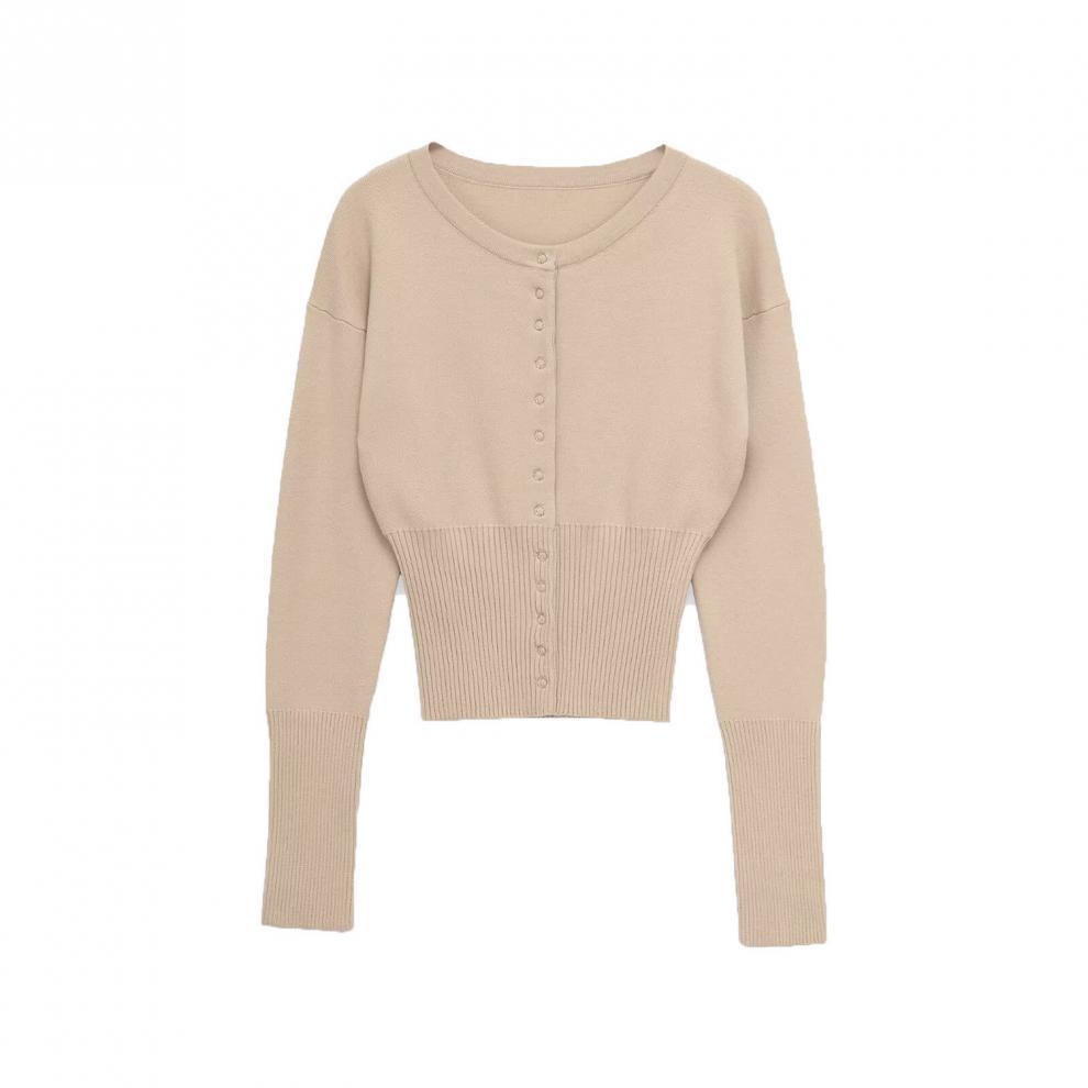  European and American style, new women's fashion, versatile, slim-fit, silhouette short long-sleeve knit sweater