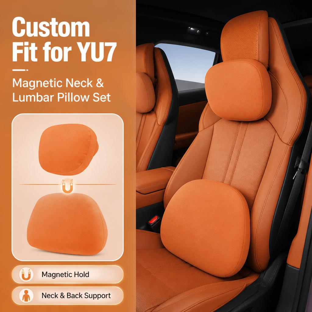 Magnetic Headrest & Lumbar Support Cushion Set Specially for Xiaomi YU7, No Strap Ergonomic Neck & Waist Pillow for Driving