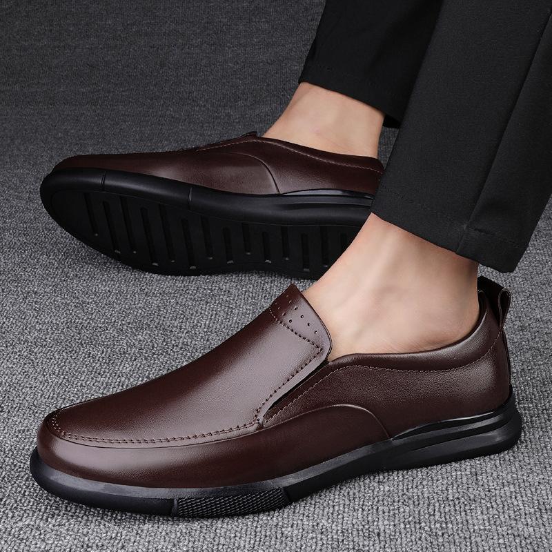 Large size round head shallow mouth men's fashion trend breathable first layer cowhide daily work versatile men's shoes