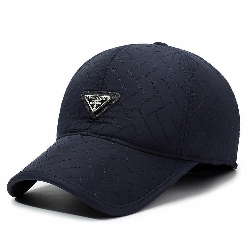 

Зимняя мужская бейсболка с вышитыми ромбами, флисовая утолщенная кепка, защита от холода, защита ушей, хлопковая шапка для людей среднего и пожилого возраста Adjustable тёмно-синий