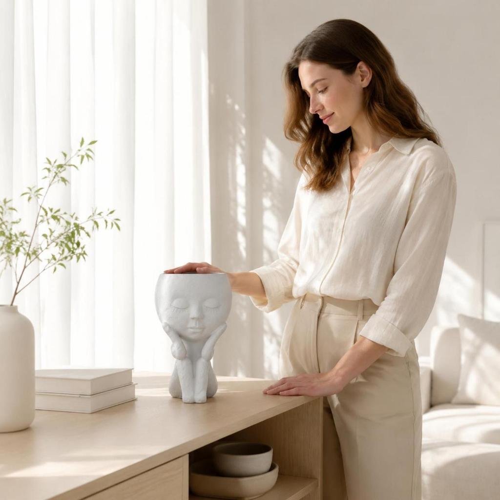 Seated Girl Vase Sculptural Resin Minimalist Home Decor