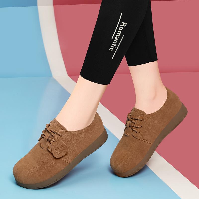 Leder Damenschuhe Herbst Neu Europäische Mode Schnürung Flachsohle Lässig Mattes Leder Weichsohle Birkenstocks Freizeitschuhe