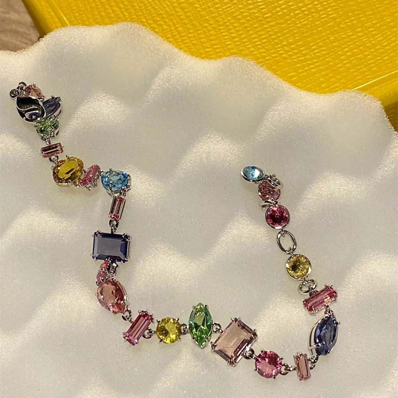 New Sparkling Colorful Crystal Bracelets For Women Korean Zircon Metal Chain Bracelet Party Jewelry Valentine's Day Gift