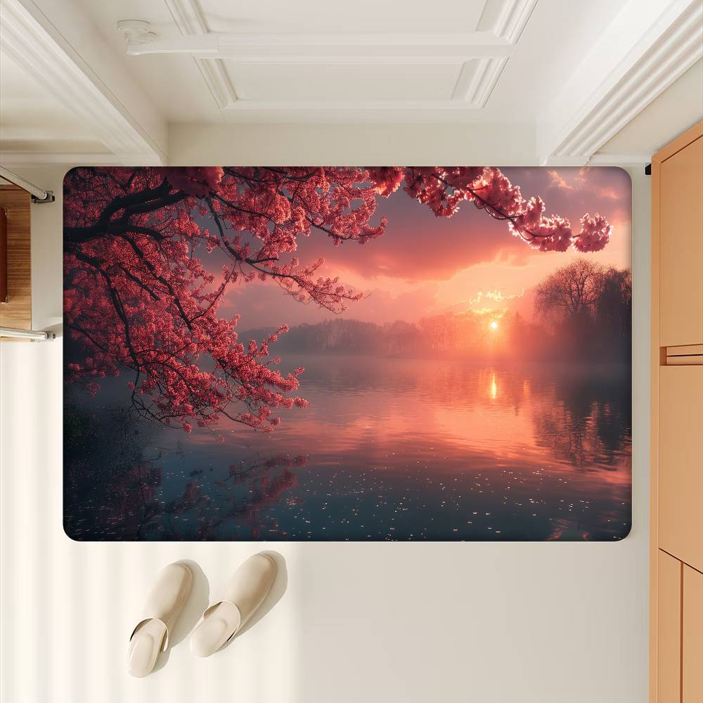 Cherry Blossom Art Pattern Hallway Carpet Non-Slip Laundry Room Mat Laundry Decor Balcony Child Living Room Bedside Area Rugs