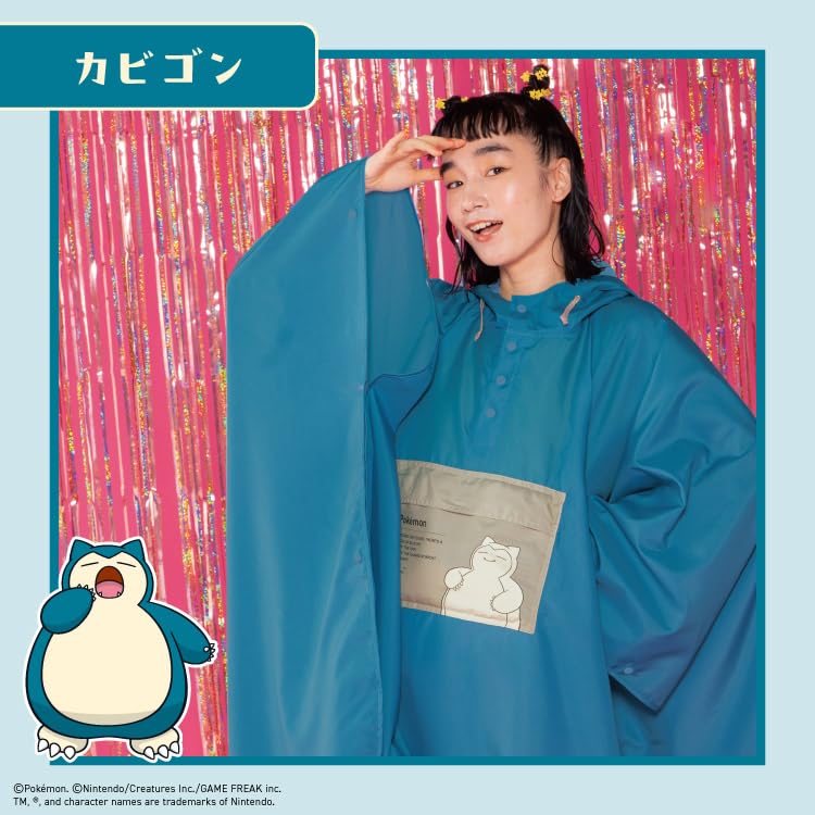 Rain Adventure Cerulean Blue and Perfect for Outdoor and Travel [2025] Wpc. Pokémon Two-Color Poncho, Partner, (Snorlax), Men's Women's, Commuting,