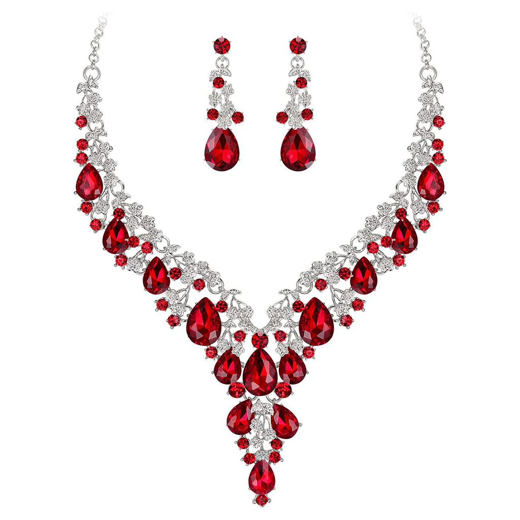Bridal Fashion Necklace Earrings Crystal Banquet Jewelry Set