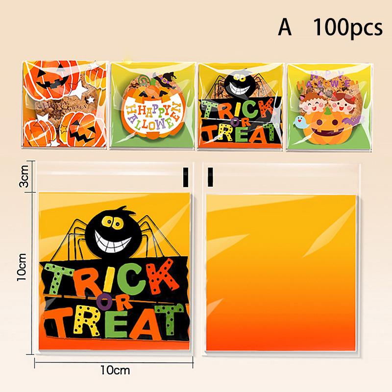100Pcs 4-In-1 Halloween Candy Packaging Bag Ghost Festival Party Gift Self Sealing Bag Trick Or Treat Snack Food Pouch