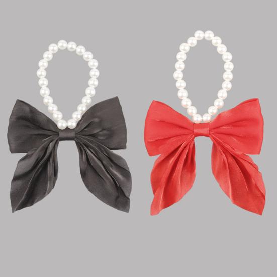 Pet Cat Dog Collar Lovely Red/Black Large Bow Collar Elastic Faux Pearl Necklace Pet Fashion Neck Decorative Accessories for Kitten Puppy