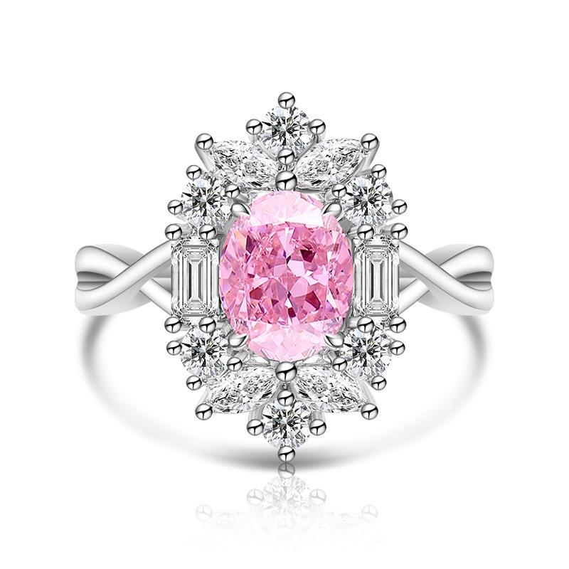 925 Sterling Silver Ice Flower Cut Stylish Luxury Multi-Colored Crystal Zircon Ring Birthday Anniversary Wedding Party Gift