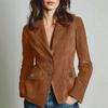 Brown Suede Texture Classic Lapel Blazer Elegant Casual Women