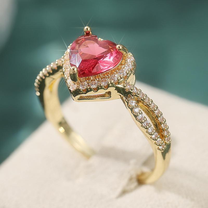 Women's Romantic Love Heart Shaped Red Synthetic Zirconia Ring Fashion Sparkling Wedding Engagement Festival Jewelry Accessories