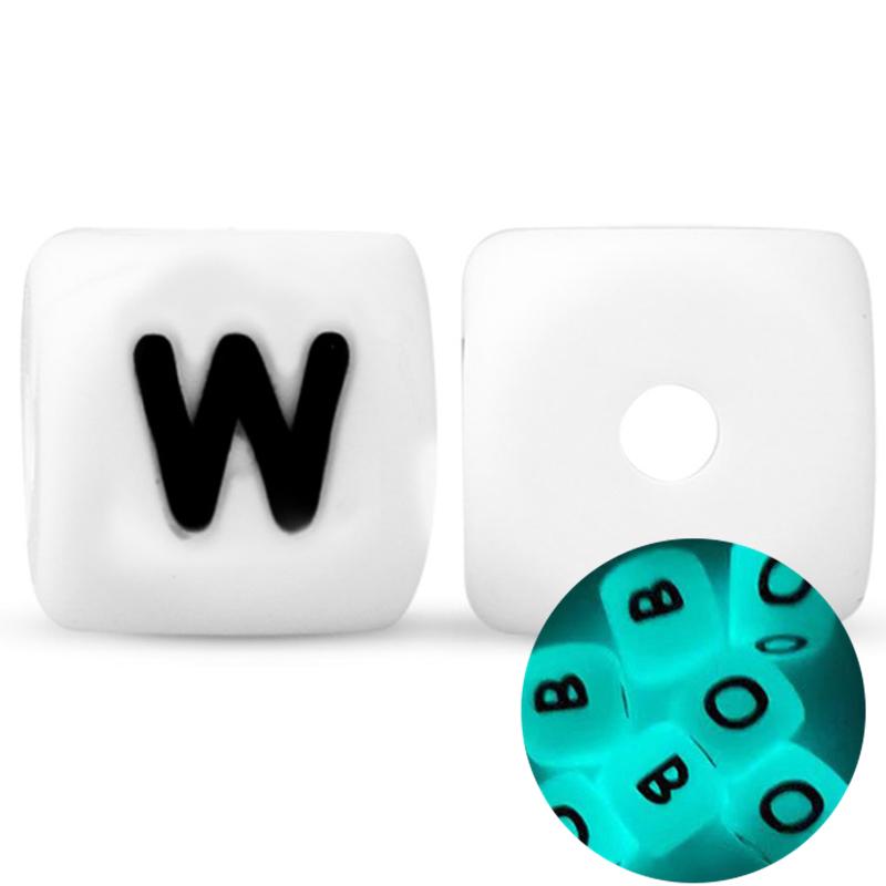 50Pcs 12mm Glow In the Dark English Alphabet Letter Beads Luminous Silicone Letters Beads for Baby Teething Chew Toy Shower Gift