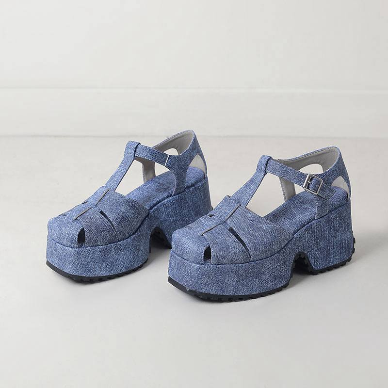 Krazing Pot Polyurethane Spring Summer Size 43 Size 42 Women Platform Women Square Toe Buckle Thick Bottom Pumps