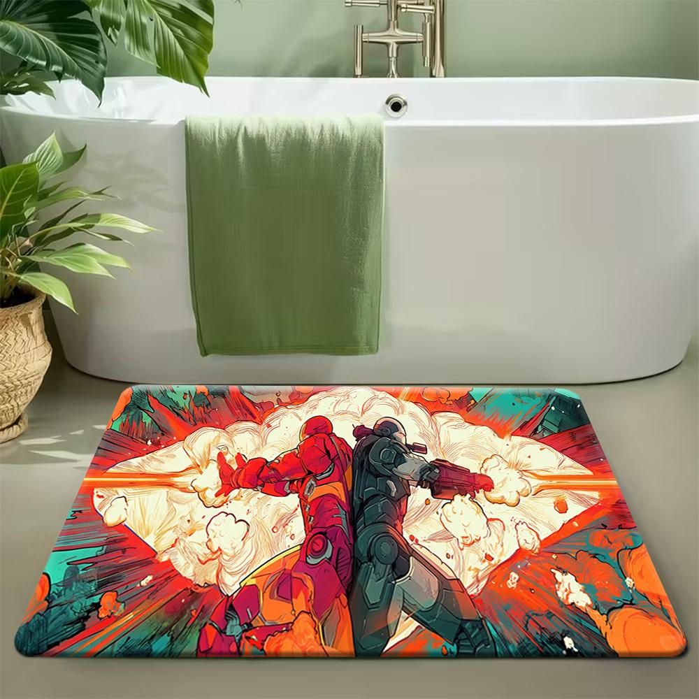 MARVEL Deadpool Themed Floor Mat Suitable for Kitchen, Hallway, Entryway Decor - Non-Slip Absorbent with Iconic Deadpool Hear