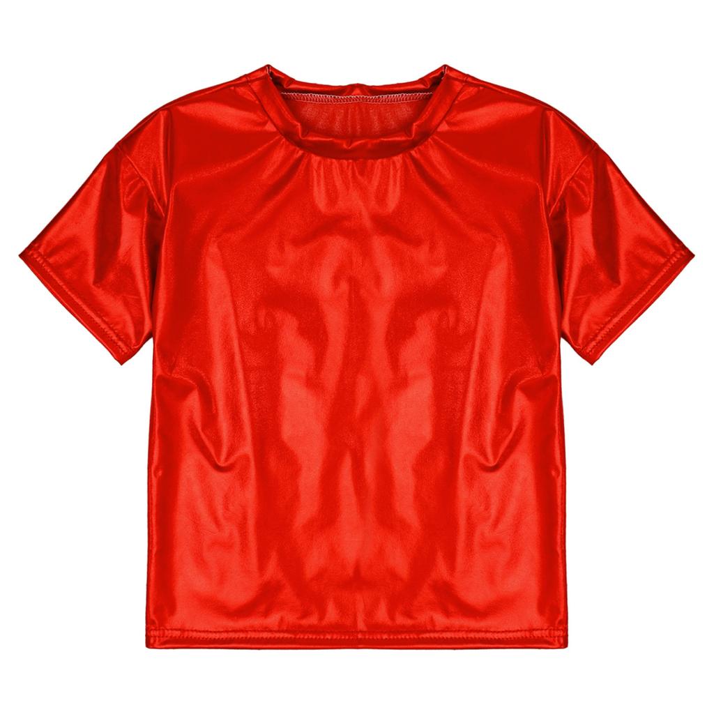 Kids Girls Boys Sparkling Short Sleeve Tops Fashion Round Neck T-shirt Dance Performance Costume