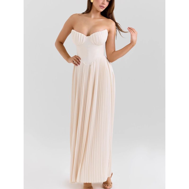 Milan Style House Same Style French style Romantic High Sense Pleat Shell Shape Pleated Mid-Length Tube Top Dress