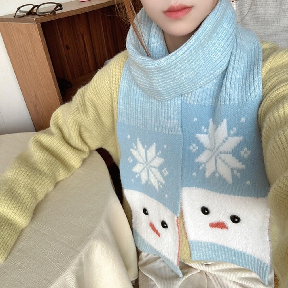 Korean Style Cashmere Blend Scarf Lightweight Knitted Shawl Snowman Pattern Scarf Women/Men