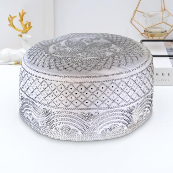 Men Cap Ethnic Vintage Flat Top Round Embroidery Decorative Breathable Turkish Jewish Holiday Wear Cap Headwear