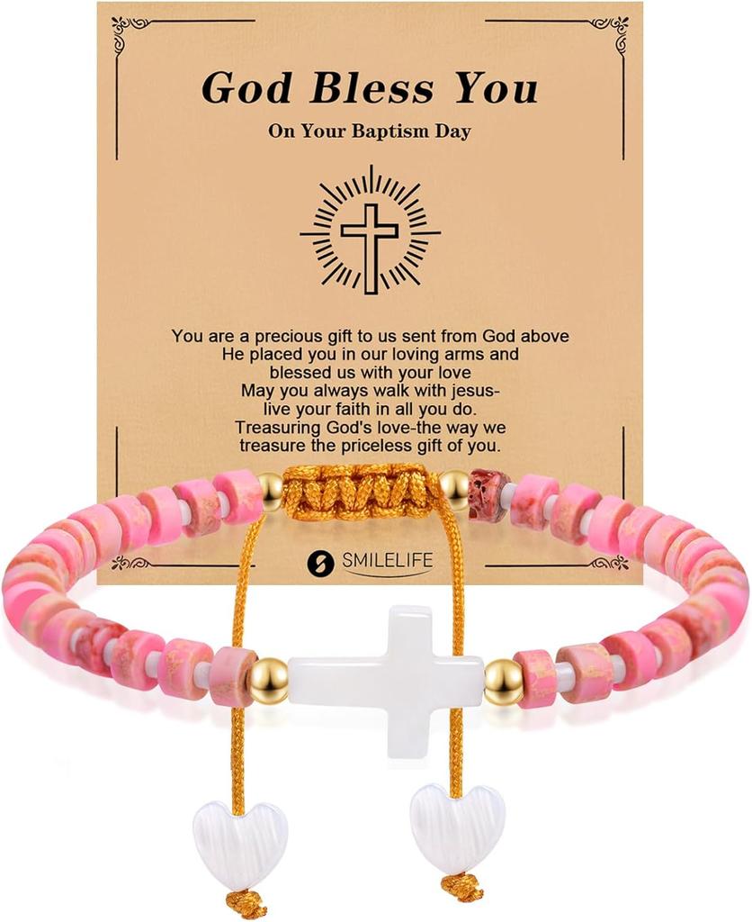 Ostern & Taufgeschenk für Frauen, Mädchen und Jungen - Inspirierendes Kreuzarmband mit 'Gott segne dich'-Karte