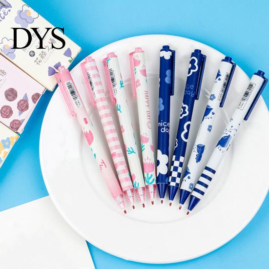 Plastic Pen 4Pcs/Set 0.5mm Gel Press Quick Drying Black Ink Fine Student Point Stationery Flower Themed Writing Office Supplies Sign