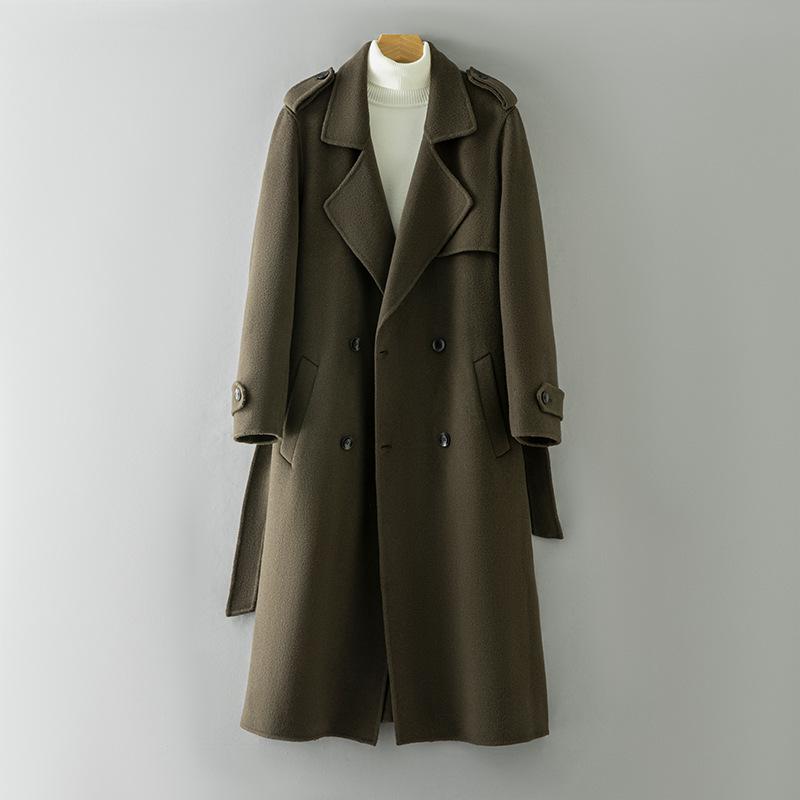Шерстяное пальто двухстороннее Высококачественное шерстяное пальто мужское удлиненной длины выше колена двухстороннее L зелёный