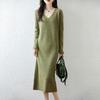 Women Sweater Dress 100% Wool MODERN NEW SAGA V-neck Knit Long Pullover Winter Jumpers Wool Long Dress Female