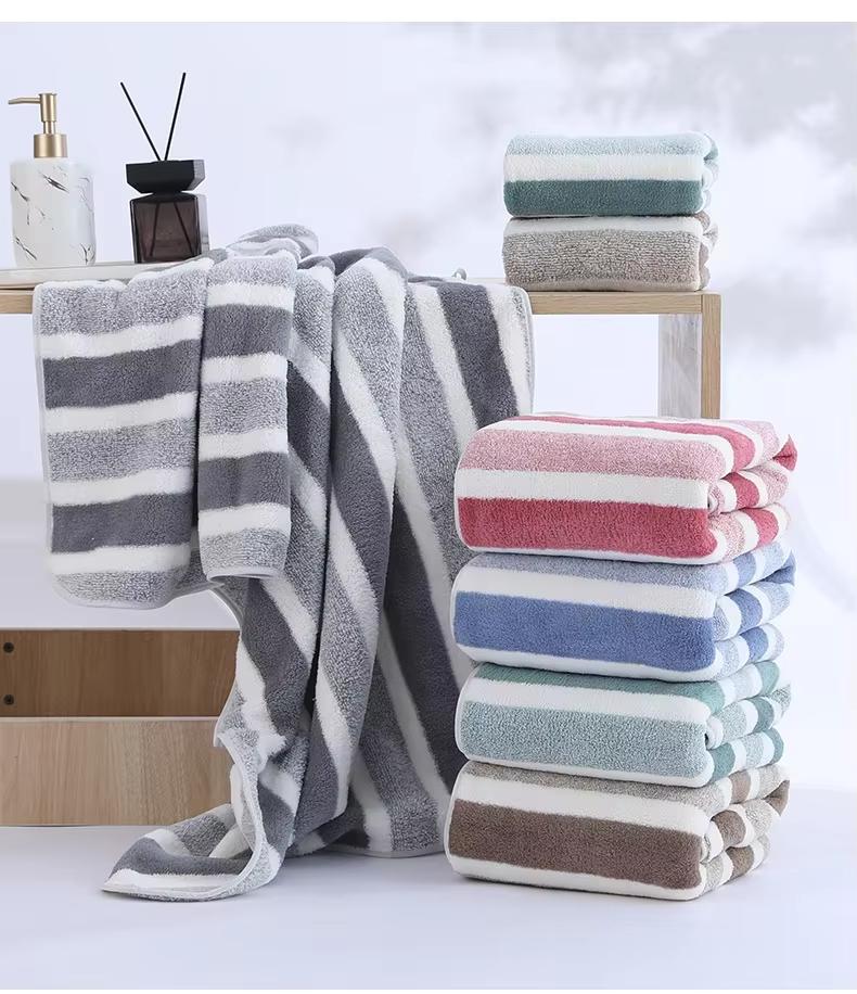 2Pcs Striped Bath Towel Set - Soft Absorbent Quick Dry Towels for Bathroom, Premium Daily Essential Towels for Home Hotel Spa.