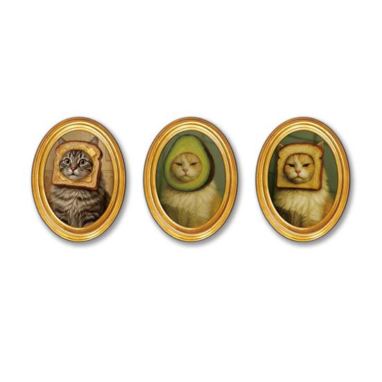1/3/6Pcs Toast Avocado Cat Refrigerator Magnet with Oval Wooden Frame Kitten Fridge Magnet Home Kitchen Office Decoration Animal Lover Gift