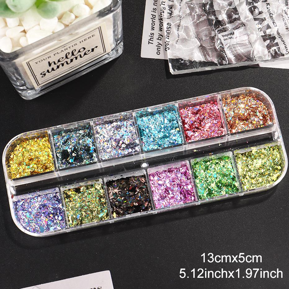 Xiaomi 12 Grids Holographic Glitter Nail Art Sequins Sparkly Irregular Nail Flakes Powder Nail Art Mermaid Makeup Manicure Decorations