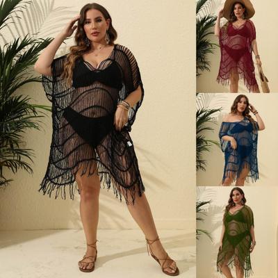 Beach Dresses Large Size Women's Sexy Perspective Tassel Spliced Bikini Cover Up Dress