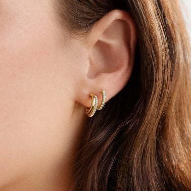 18K Gold Stacked with Diamond Earrings, Simple Ring, Circle, Ear Buckle, Temperament Stud Earrings, Two-piece Jewelry