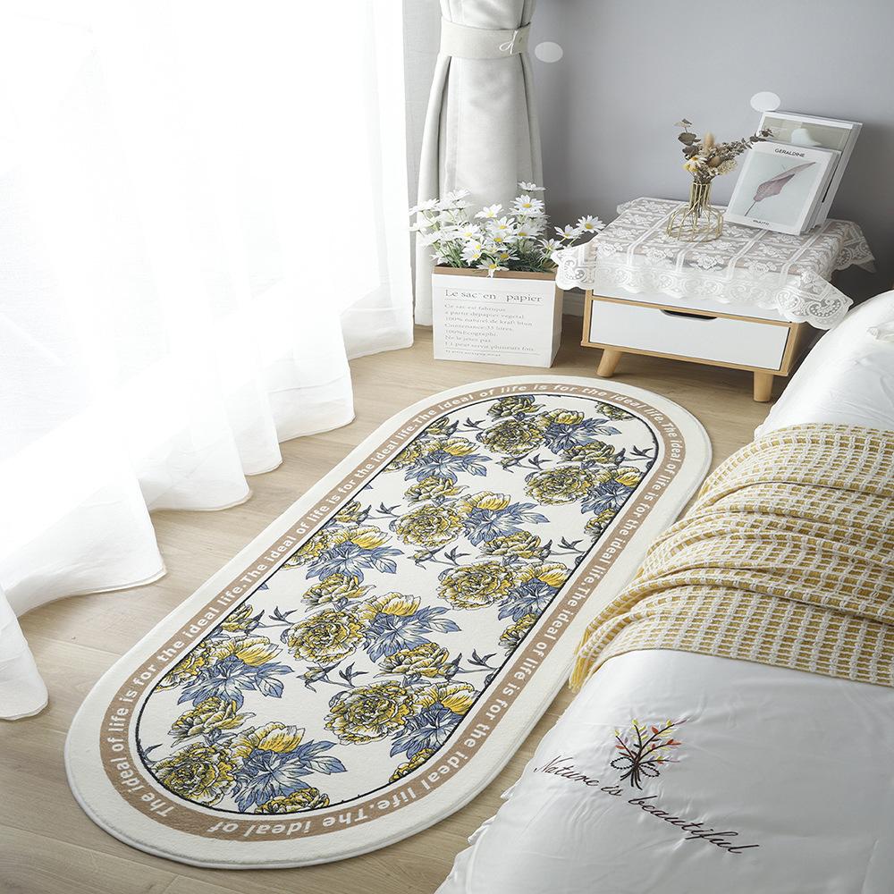 Ovaler Kamelien-Imitationskaschmir-Teppich Kleiner Duft Mädchen Schlafzimmer Dekoration Bettdecke Zuhause Langer Streifen Bodenteppich