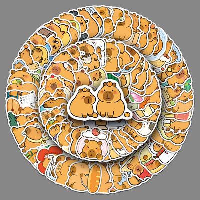 100 Capybara Cartoon Stickers Creative Cute Animal Gauze Hand Account Decorative Water Cup Mobile Phone Case Computer Stickers