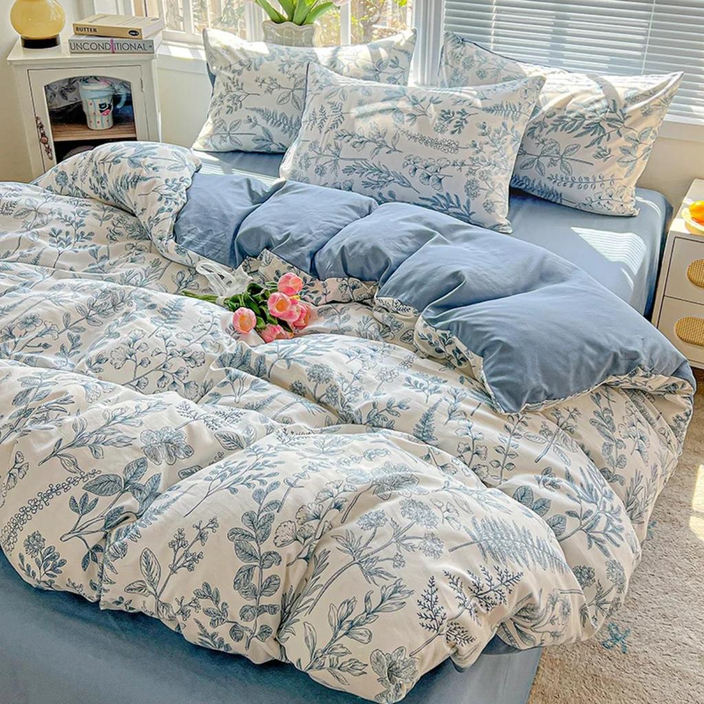 HOMZY Washed Cotton Double Yarn Single Quilt Cover Simple Wind Ins Wind Small Floral Korean Version Duvet Skin Friendly Bedding