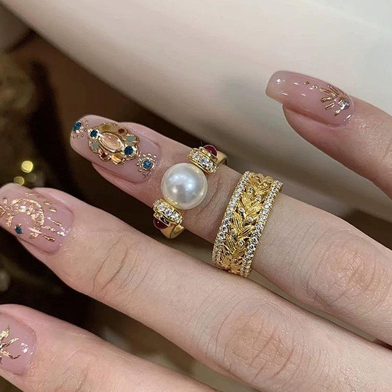 Classics Retro palace style light luxury pearl ring high quality elegant rings for women party wedding fine jewelry