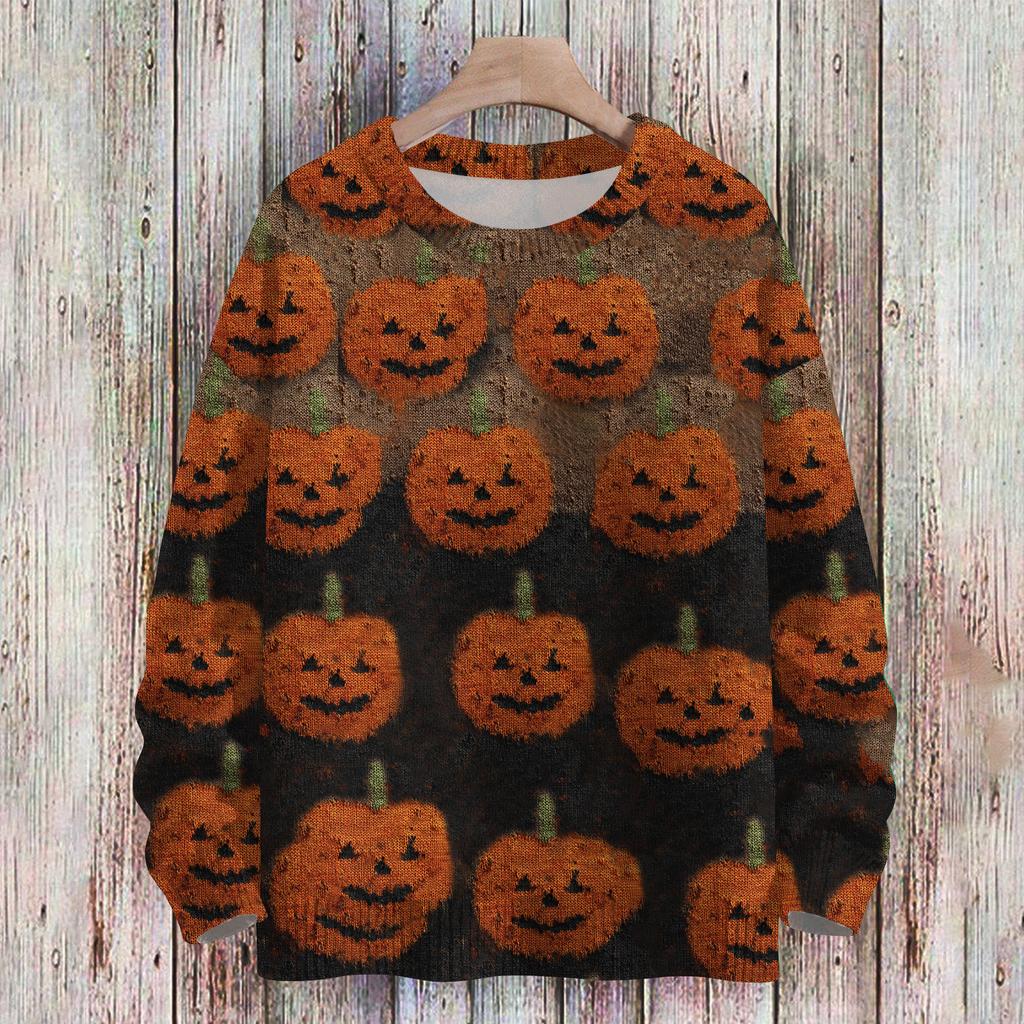 Ladies' Fashionable Casual Long Sleeved Christmas Printed Round Neck Knitted Yarn