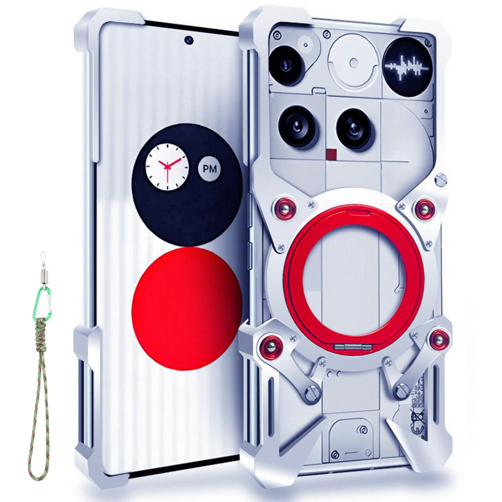 

Ни за что Телефон (3) 5G Бампер-подставка из алюминиевого сплава Магнитная крышка для телефона с ремешком на запястье Silver