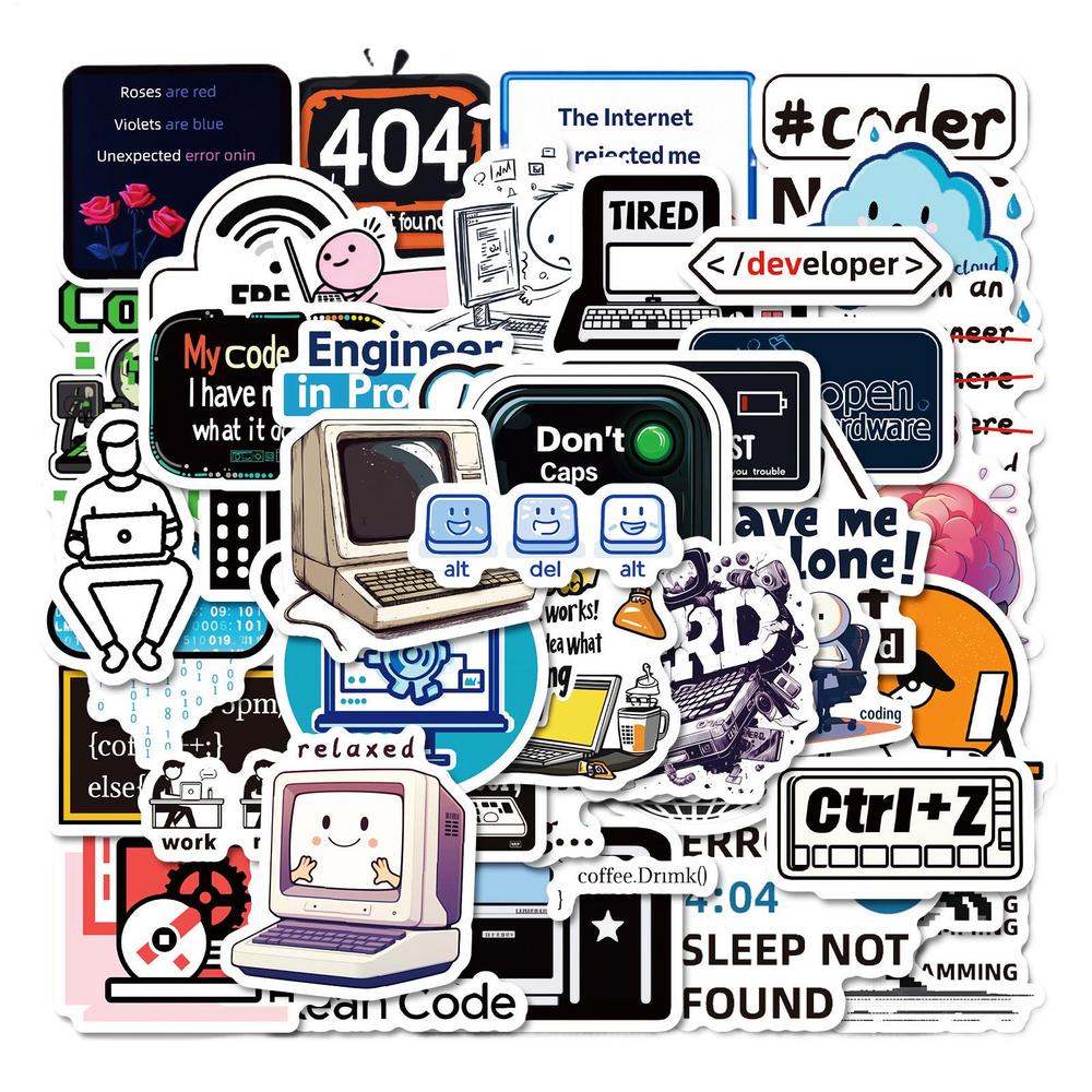 Waterproof Programming Stickers for Laptop, Cute Graffiti Decals for Computer, Tech Themed PC Decals for Students Programmers