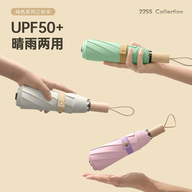Neuer handgeöffneter 8-Speichen-Farbkleber-Wetter- und Regenschirm Faltbarer Sonnenschirm Dreifachschirm
