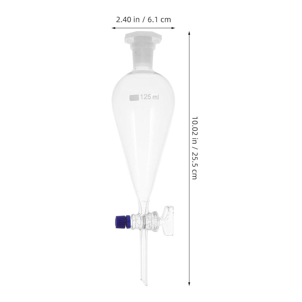 Borosilicate Glass 125 ML Conical Separatory Funnel - Separatory Funnel Pear Funnels with PTFE Stopcock, Laboratory Heavy Wall Conical Separatory
