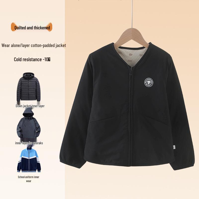 

Children s Winter Cotton Lined School Uniform Jacket - Thickened Outerwear for Autumn/Winter 120 cm чёрный